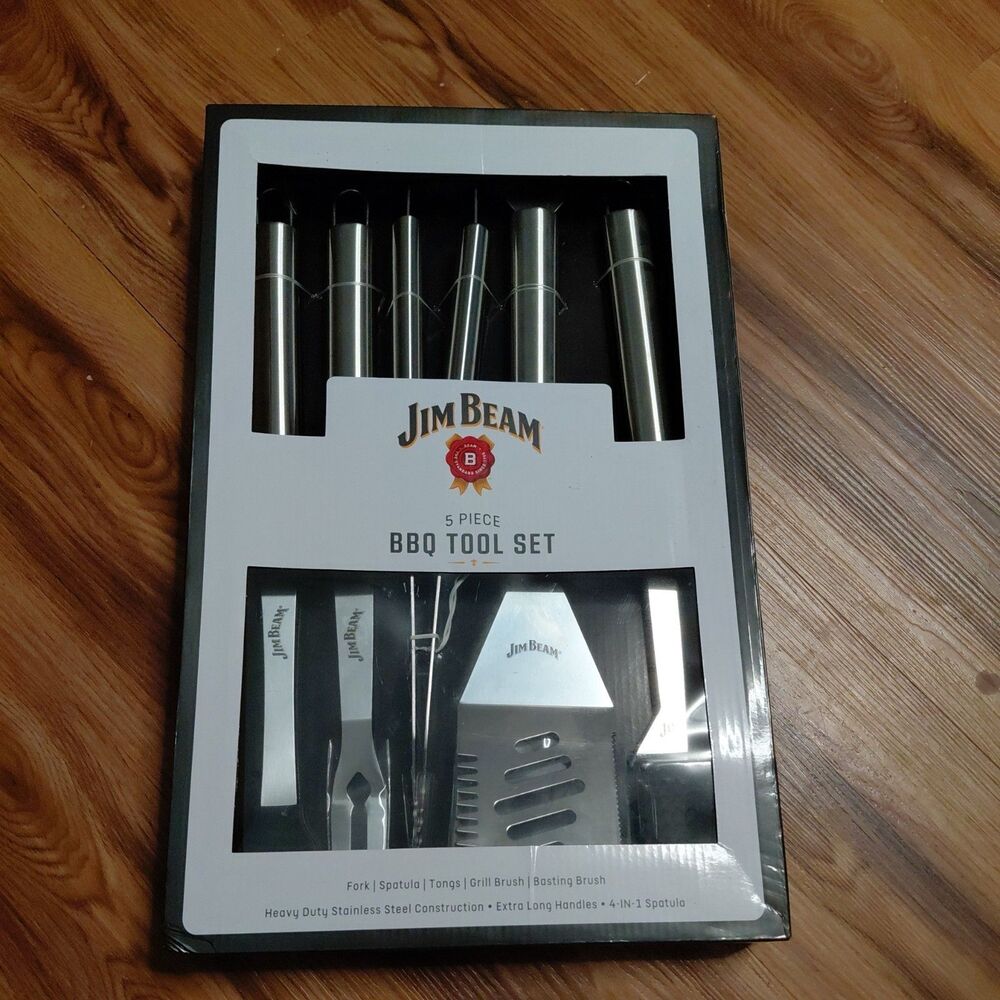 Jim Beam 5 Piece Stainless Steel BBQ Grill Tool Set